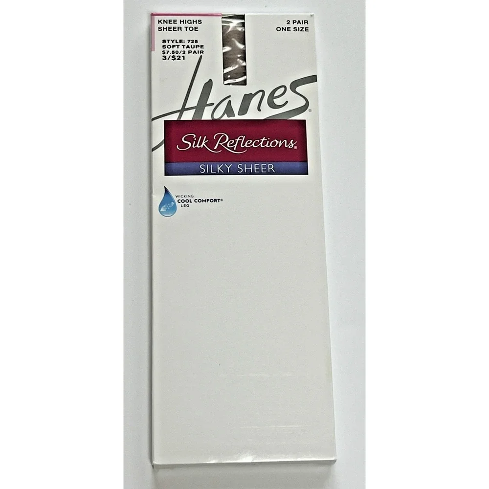 Hanes Silk Reflections Silky Sheer Knee Highs 2 Pair Pk Lot of 2 Soft Taupe 725